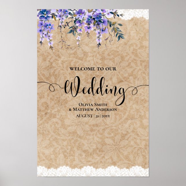 Poster Dentelle d'Affiche de bienvenue Mariage de fleurs  (Devant)