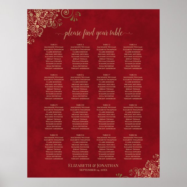 Poster Dentelle d'or sur Mariage de table rouge 16 (Devant)