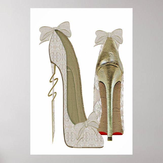 Poster Dentelle haute talons et vaches Stiletto Chaussure (Devant)