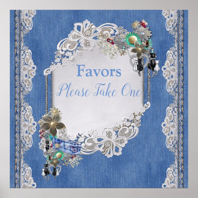 Poster Dentelle texturée Denim et bijoux costume (Devant)