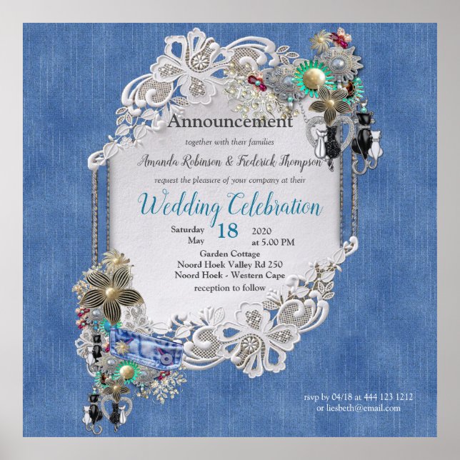 Poster Dentelle texturée Denim et bijoux costume (Devant)