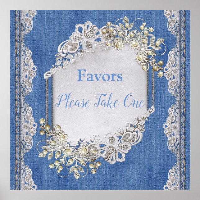 Poster Dentelles et perles texturées Denim (Devant)