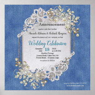 Poster Dentelles et perles texturées Denim