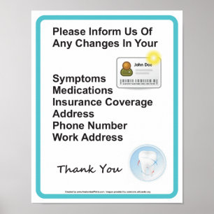Poster Dentist Office Information du patient Panneau de m