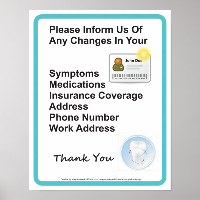 Poster Dentist Office Information du patient Panneau de m (Devant)