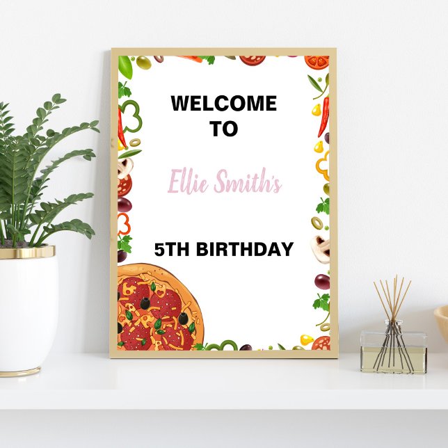 Poster d'entrée de la fête modifiable (Pizza Birthday Welcome Signs)