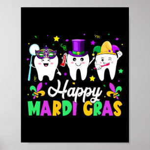 Poster Dents amusants Joyeux Mardi Gras Dentiste de l'équ