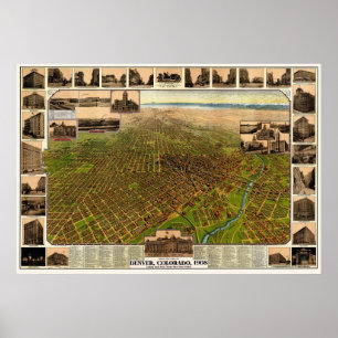 Poster Denver, carte panoramique de Co - 1908