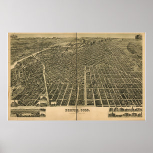 Poster Denver Colorado 1889 Antique carte panoramique