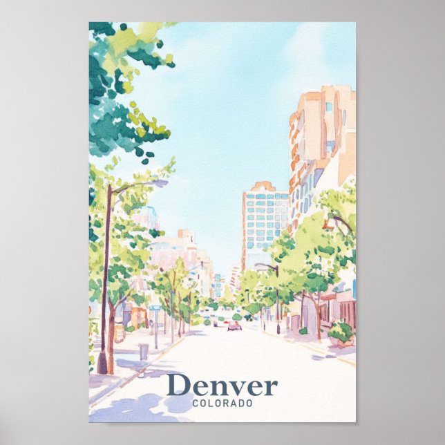 Poster Denver Colorado Gouache Illustration Voyage (Devant)