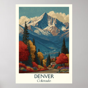 Poster Denver Colorado Vintage City & Mountain Travel Art