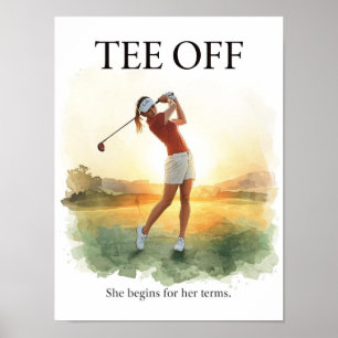 Poster Départ de golf avec golfeuse