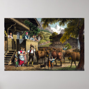 Poster Départ pour les Alpes - scène suisse