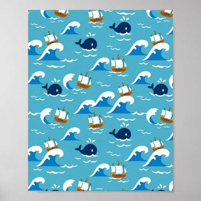 Poster Déplacer avec le Motif des vagues de la mer (Devant)