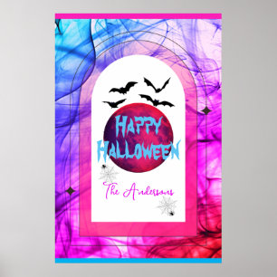 Poster Déplaisant Bats Spider Pleine lune Web Halloween h