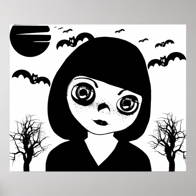 Poster Déplaisant Goth Enfant Bateaux lune Halloween Art (Devant)