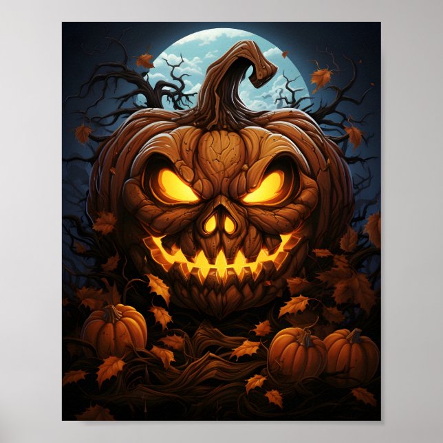 Poster Déplaisante nuit d'Halloween Orange Jack-o'-lanter (Devant)