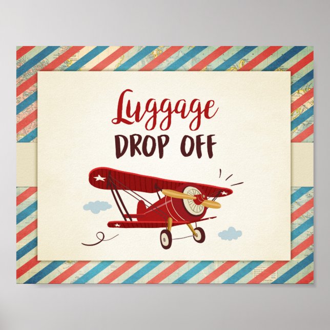Poster Dépôt de bagages Signaler Avion Anniversaire Bébé  (Devant)