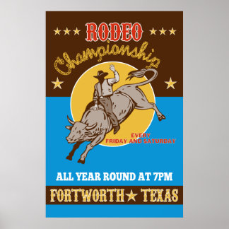 Poster d'équitation de taureaux Rodeo Cowboy