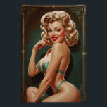 Poster der blonden Pin-up Art Deco<br><div class="desc">In die zeitlose Eleganz mit diesem blonden pin-up Art Deco, einem Juwel unserer Sammlung Pinup Paradise bei VintagePrintHaven. Diese glamouröse blonde Bikini, gebettet in einem smaragrierenden grünen Bikini, verkörpert die Glamour der 20er Jahre mit ihren Krümmungen und ihrem erhabenen Blick. Sie ist von den typischen goldenen geometrischen Mustern der Art...</div>