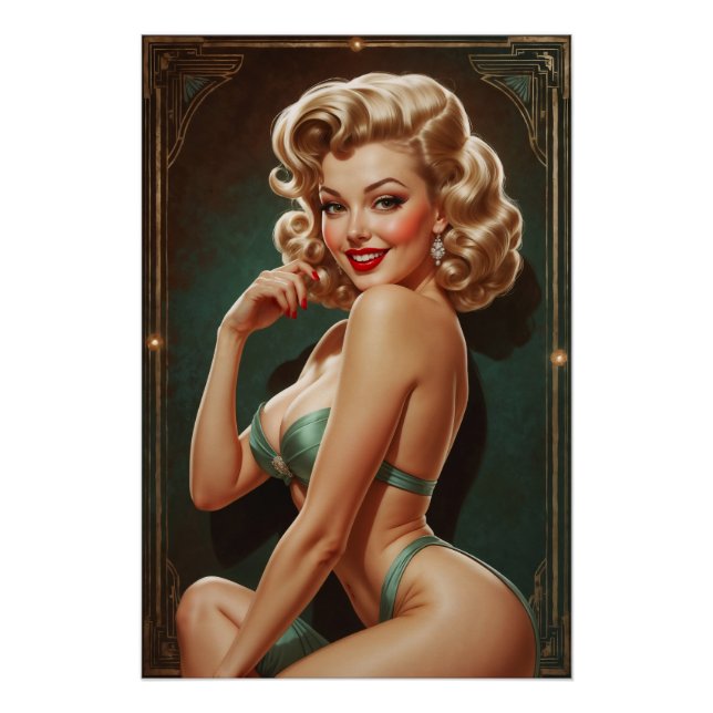 Poster der blonden Pin-up Art Deco (Vorderseite)