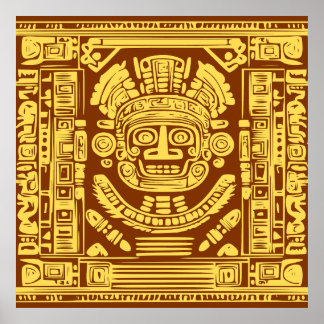 Poster der Maske des alten Maya-Sonnengottes, Stam