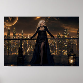 Poster der Mitternachts-Gotik-Skyline-Traumlandsch