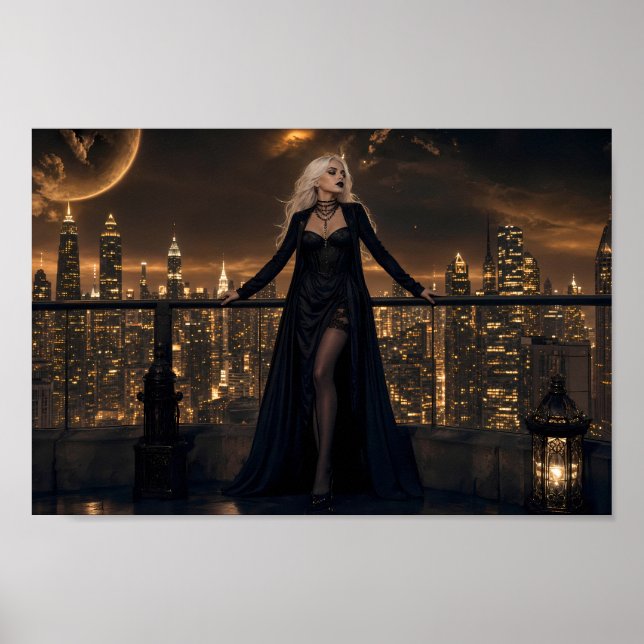 Poster der Mitternachts-Gotik-Skyline-Traumlandsch (Vorne)