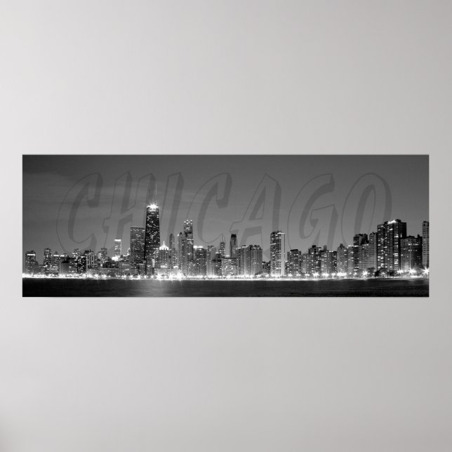 Poster der Skyline von Chicago bei Nacht (Vorne)