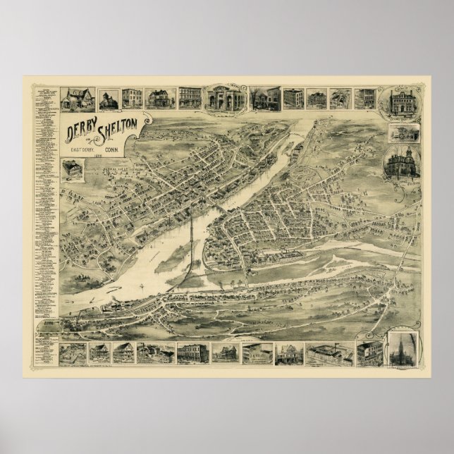 Poster Derby, CT Carte panoramique - 1899 (Devant)