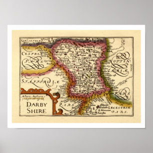 Poster Derbyshire (Darbyshire) Comté Angleterre Carte ant