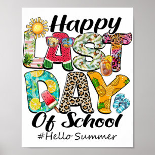 Poster Dernier Jour De L'École Bonjour Été Hawaii Enseign
