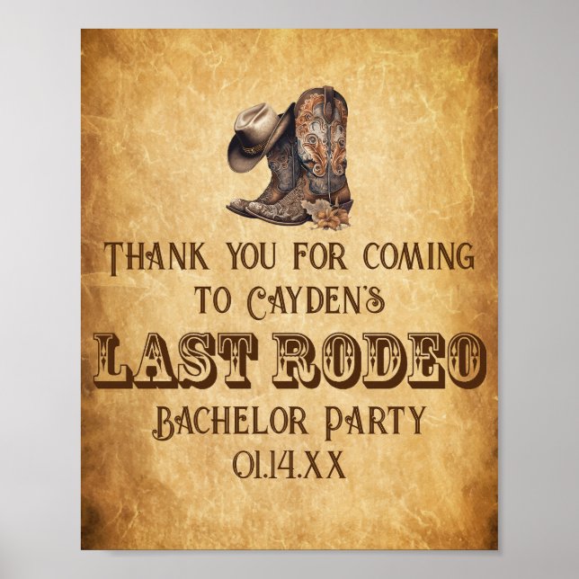Poster Dernier Rodeo Cowboy Grunge Brown Bachelor Party (Devant)