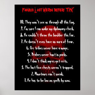 Poster Derniers mots célèbres avant TPK