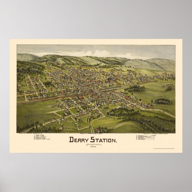 Poster Derry Station, PA Carte panoramique - 1900 (Devant)