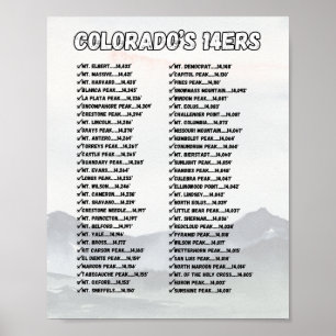 Poster des 14ers du Colorado - Liste de contrôle p