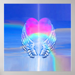 Poster Des ailes d'ange enroulées autour d'un coeur arc-e