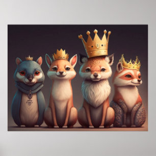 Poster Des animaux sauvages portant des couronnes