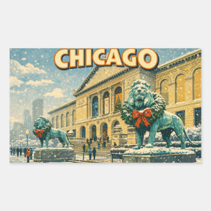 Poster des Art Institute of Chicago im Winter Rechteckiger Aufkleber