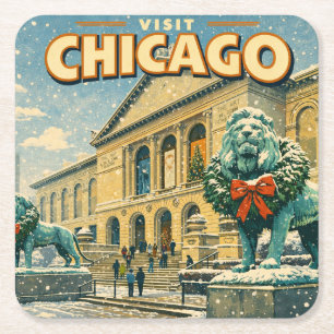 Poster des Art Institute of Chicago im Winter Rechteckiger Pappuntersetzer