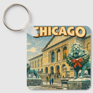 Poster des Art Institute of Chicago im Winter Schlüsselanhänger