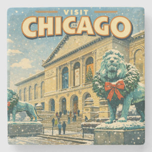 Poster des Art Institute of Chicago im Winter Steinuntersetzer