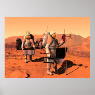 Poster Des Astronautes Mettent En Place Du Matériel Météo