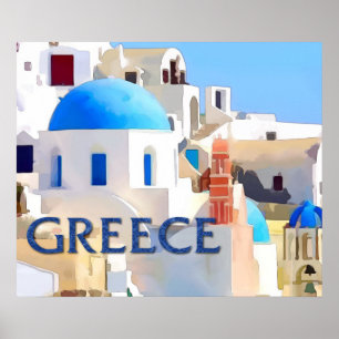 Poster Des bâtiments blancs aveuglants en Grèce