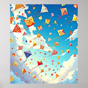 Poster Des cerfs-volants joyeux grimpent en flèche