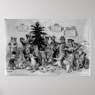 Poster des chats décorant l'arbre de Noël