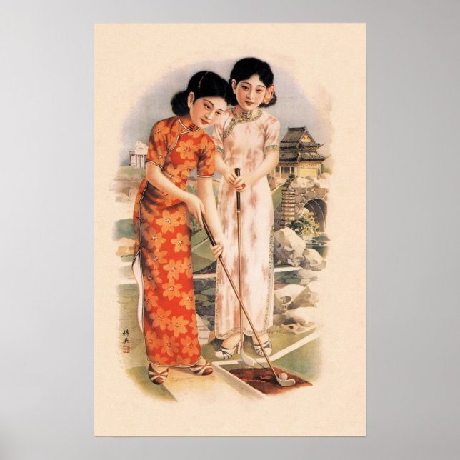 Poster Des Chinoises Jouent Au Golf, Vieux Shanghai Affic (Devant)