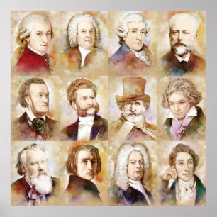 Poster Des compositeurs, Mozart, Bach, Beethoven et plus 