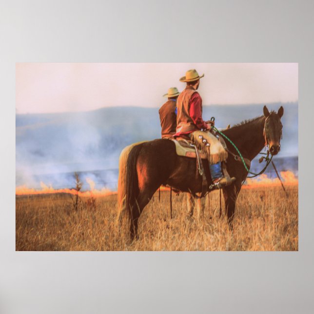 Poster Des cow-boys regardent l'incendie des collines Fli (Devant)