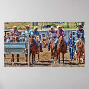 Poster Des cowboys à l'affiche de rodéo